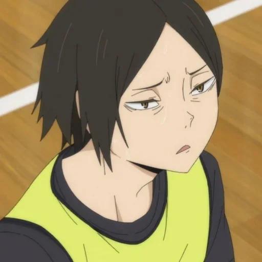 diagram, haikyuu, karakter anime, kenma rambut hitam, cuplikan layar rambut hitam kenma