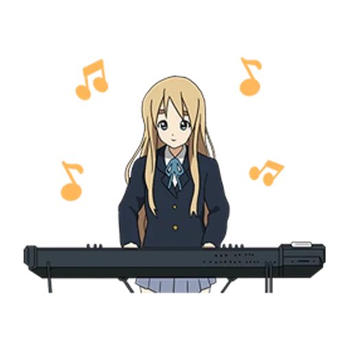 mugi, mugi chan, keion mugi, minako kotobuki, tsumugi kotobuki con un sintetizador