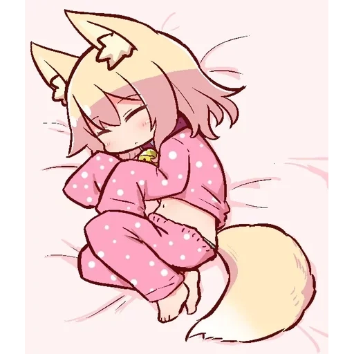 fox girl, кемомими чан, рисунки аниме, kemomimi sleepy, kemomimi-chan naga u