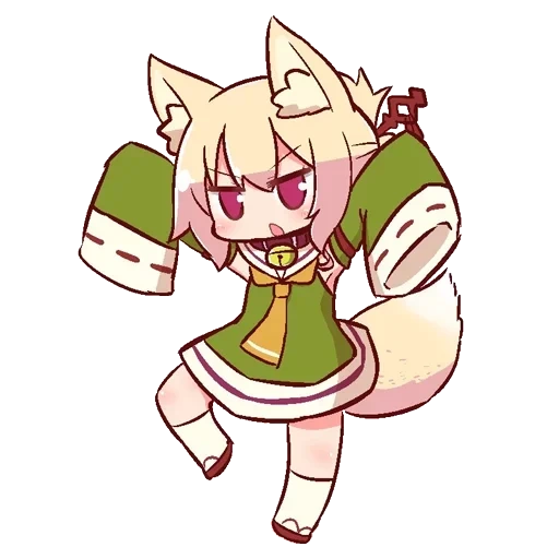 anime, kemomimi, fox girl, chen keminmei, chibi