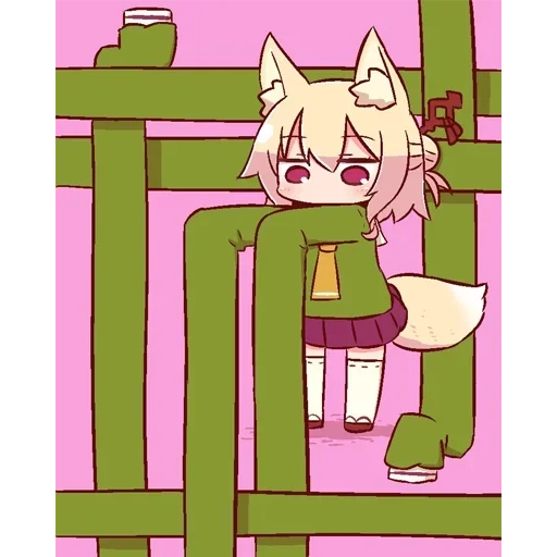 anime, kemomimi, fox girl, animal ears, кемомими чан