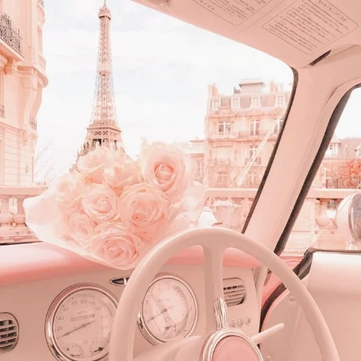 париж, автомобиль, keep loving, доброе утро париж, розовый автомобиль