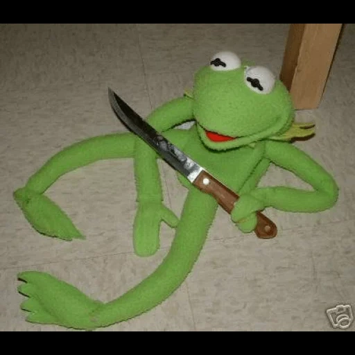 rana kermita, rana cermit pepe, juguete kermit, la rana kermita con un cuchillo, el juguete de rana kermita