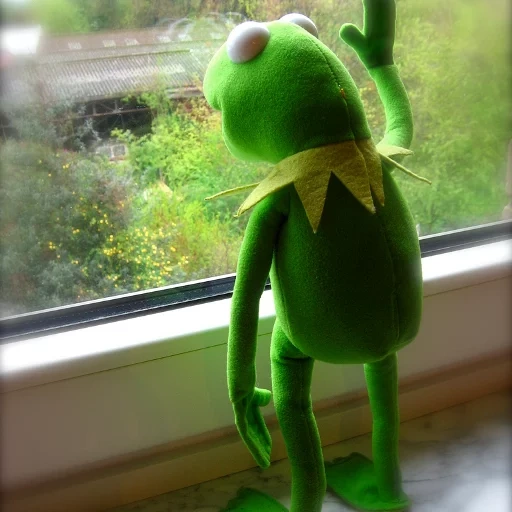 kermite, kermit, cermit by the window, frog cermit, the frog kermite is sad