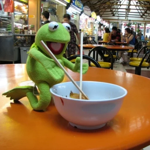 katak, kermit, katak cermit, kermite frog tea, katak cermit minum kopi