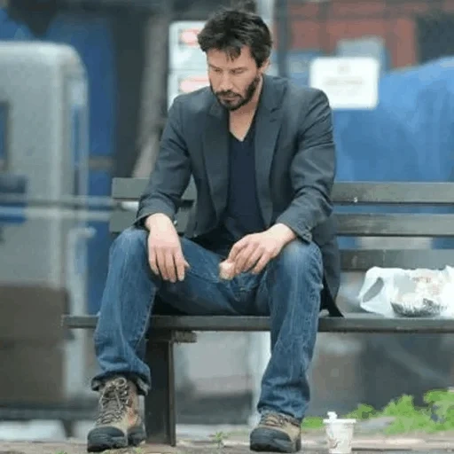 keanu reeves, acteur keanu reeves, keanu reeves, banc keanu reeves, keanu reeves est triste