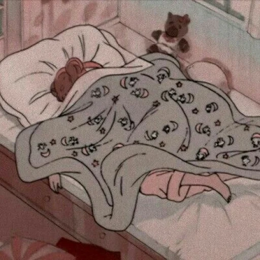 одеяло аниме, спящая девушка, милые рисунки аниме, спящая девушка аниме, спокойной ночи малыши