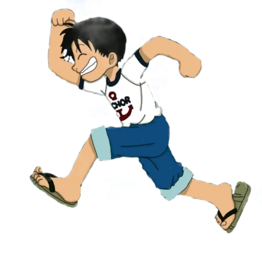 аниме, луффи бег, луффи ребенок, хироси татэно, luffy running