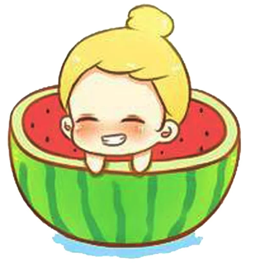 clipart, os desenhos são fofos, drawing girl eats watermelon, garota come desenho a água, drawing girl eats watermelon