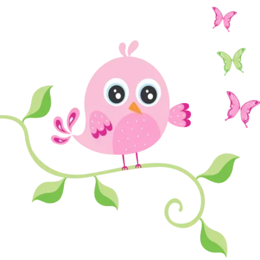 птички, розовая сова, розовая птица, розовые птички метрики, птички ветке мультяшные