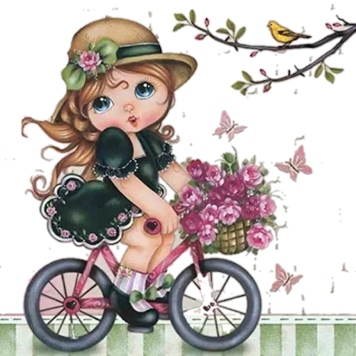 милые рисунки, милые иллюстрации, девушка велосипедом, девочка скрапбукинга, декупаж good morning