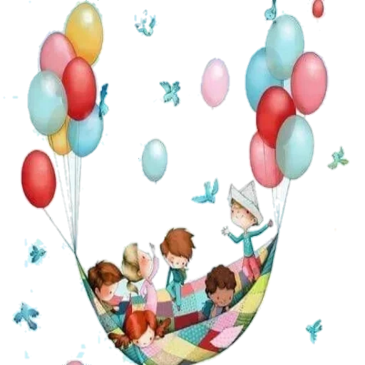 иллюстрации детские, дети воздушном шаре, дети воздушными шарами, дети воздушных шарах рисунок, воздушный шар детский рисунок