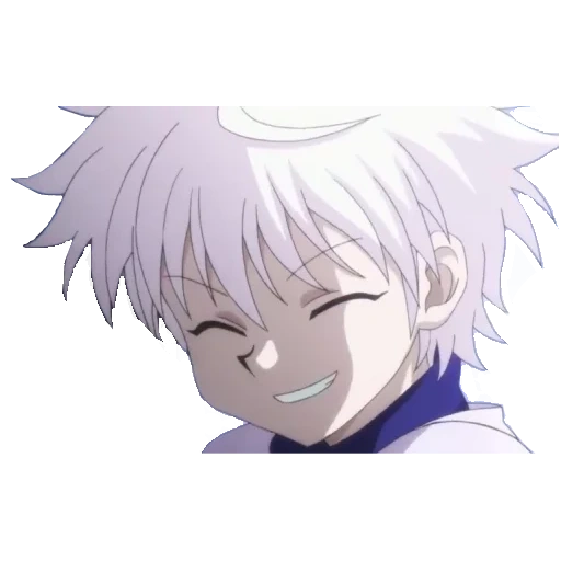 killua, hunter killou, killua zoldik, sorriso de anime killoua, killua sorri para o caçador