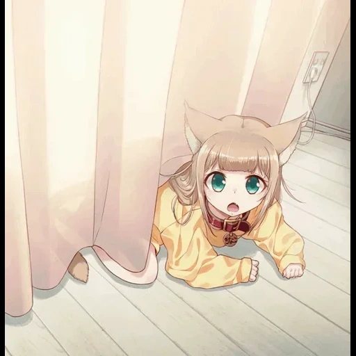 cat, anime neko, cartoon cute, 40hara kinako, girl cat animation