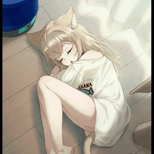 gatos de anime, 40hara kinako, arte do gato de anime, anime arts of girls, anime de gato de menina