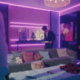 комнаты, дизайн интерьера, светодиодная лента интерьере, комната фиолетовой подсветкой, комната стиле неон фиолетовый