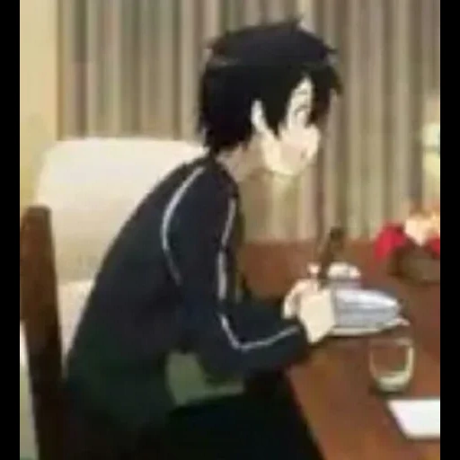 anime, diagram, anime lucu, karakter anime, kirito kun sedang minum teh
