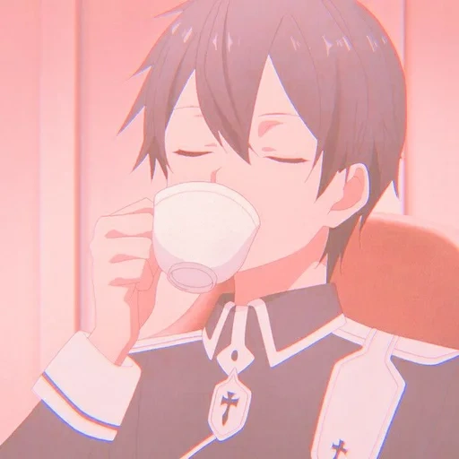 siritochai, karakter anime, dispersi kirito, sword master online, sao kirito sedang minum teh