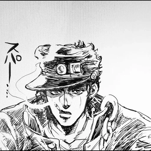 jotaro, джотаро черно белый, джоджо манга джотаро, джотаро куджо набросок, джотаро куджо чёрно белое