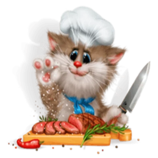 chef gatinho, bom apetite, bom dia cartão-postal, bom apetite, gato feliz de alexei dolotov