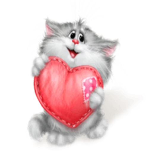 ballon de chaton, bonjour ma chérie, chaton en forme de cœur, i love you postcard, love you kisula postcard