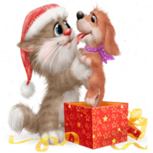 новый год, с новым годом, животные милые, милые открытки, новогодние коты алексея долотова
