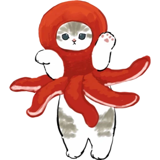 осьминог, mofu sand, красный осьминог, котики mofu_sand, игрушка осьминожка красный