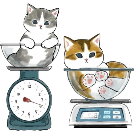 кот весы, котики mofu, иллюстрация кошка, кошки милые рисунки, котики милые рисунки
