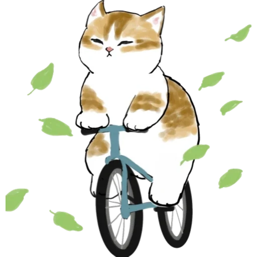 mofusand котики, котенок на велосипеде, иллюстрация кошка, котик иллюстрация, кошки милые