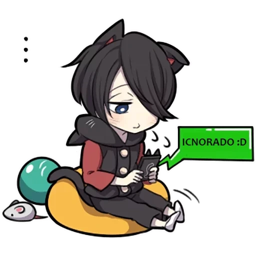 chibi, black kitten, personagem de anime