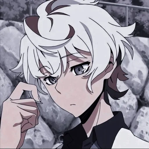 anime, katsuhiro agatha, karakter anime, anime kiznaver, grey haired boy kesznainer