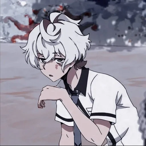 yuki kiznaywell, agada katsuhiro, cartoon kiznaiver, cartoon character, white-haired boy kirzner iver