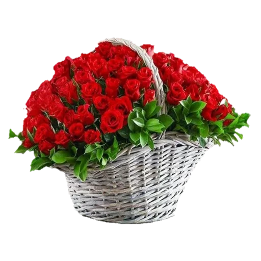 розы корзине, цветы корзина, красные розы корзине, корзина 101 красной розы, красные розы корзине зеленью