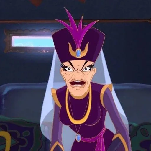 shamakhan königin, die bösewicht shamakhan königin, shamakhan königin des cartoons, drei helden shamakhan königin, shamakhan queen drei helden ohne kahle maske