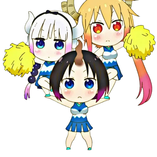 kobayashi, a empregada de kobayashi, miss kobayashi s dragon maid, a empregada do dragão de kobayashi-três pessoas em chibi, a empregada do dragão de kobayashi elma chibi