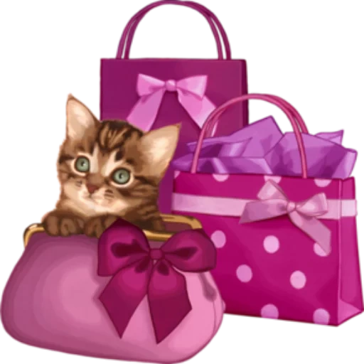cat bag, the cat is a gift, kitten bag, a kitten with a gift, charming kittens