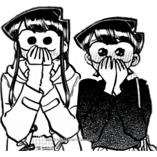 a pair of manga, anime manga, manga drawings, anime drawings, komi canon comunicate drawing