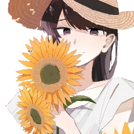 anime, abb, kobiwa_daze, anime mädchen sonnenblume, anime mädchen strohhut