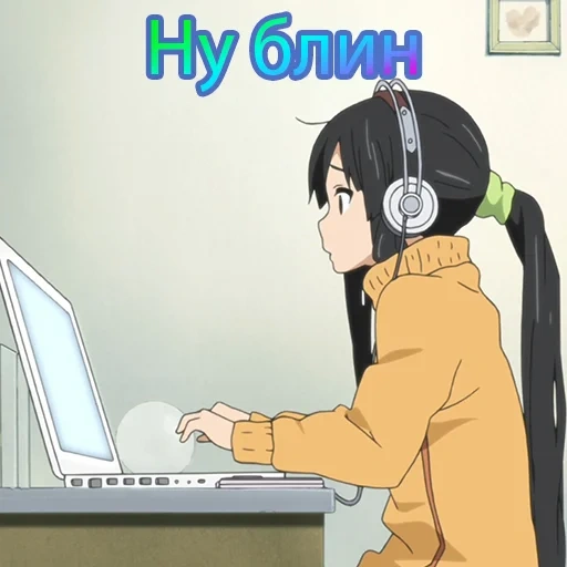 personajes de anime, definitivamente anime, anime en la computadora, el anime se sienta en la computadora