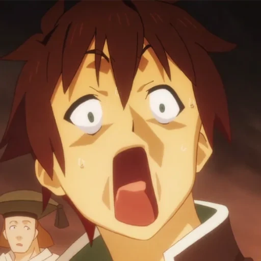 anime, looks anime, cazum konosuba, kazuma konosube shots, cazum sato scared