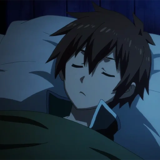 anime, ide anime, anime lucu, kazuma sedang tidur, karakter anime