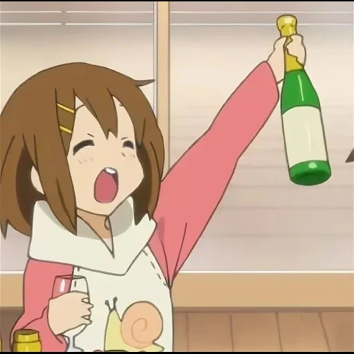 аниме, аниме простое, аниме новичков, аниме персонажи, юи хирасава бутылкой