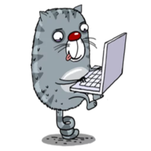 gato, humor, selo, gato inteligente, o gato está desenhando atrás do computador