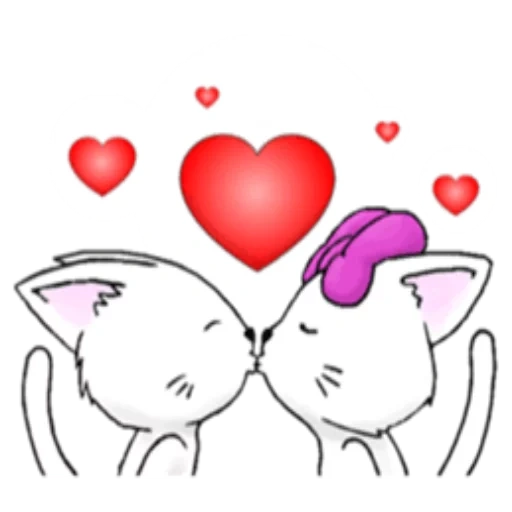 gato, lindos dibujos, catces con corazones, lindos dibujos de gatos, kawaii gatos una pareja