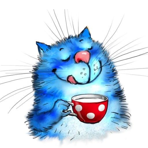 kucing, kucing biru, lukisan kucing biru, rina zenyuk blue cat, selamat pagi kucing biru