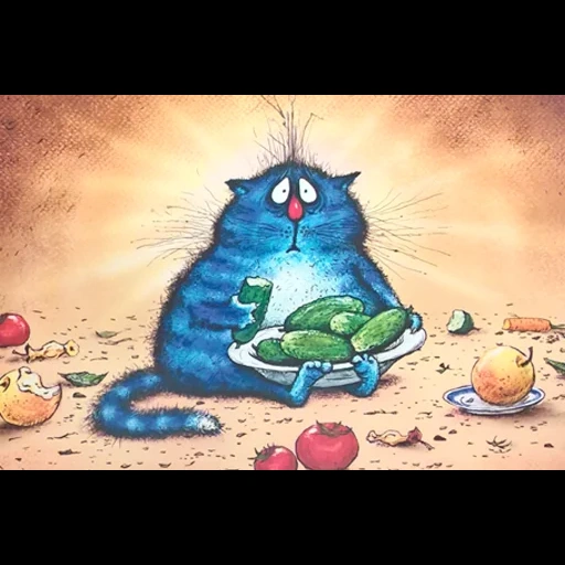 el gato azul de irina zenuk, gato divertido del artista, el gato azul de irina zenuk, el gato azul de irina zenyuk 2020, el gato azul del artista irina zenyuk