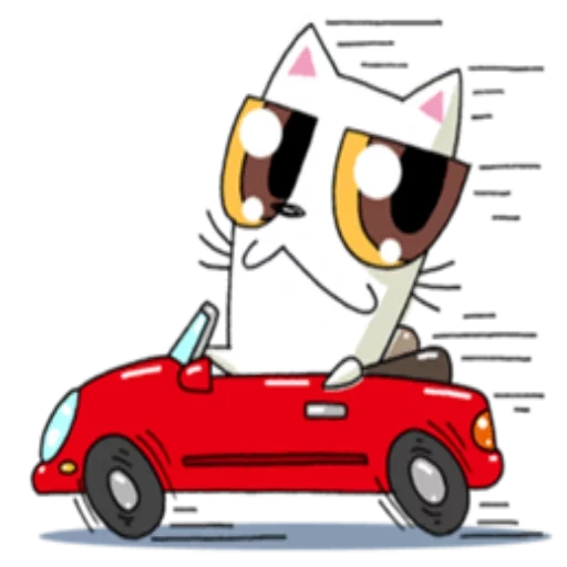 chat, anime, voiture, canimaux mimi, voiture de dessin animé