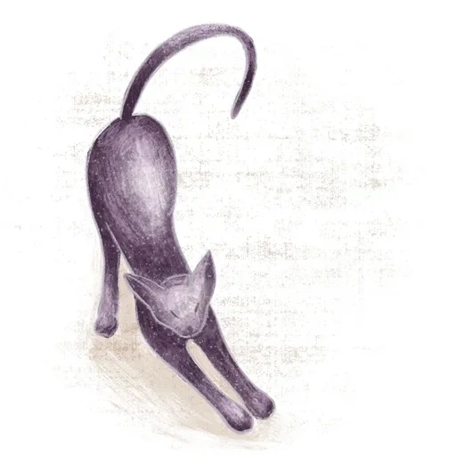 кошка, яник кот, иллюстрация кошка, ориентальная кошка, кошка потягивается рисунок