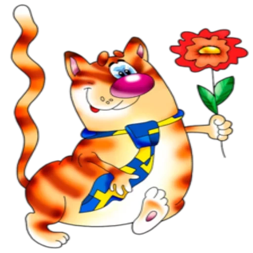 cat, march 8, cartoon cat flower, greeting card, interesting congratulations on march 8