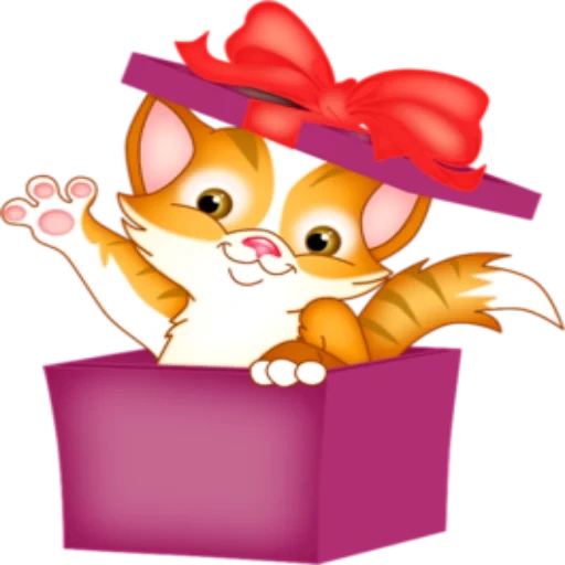 el gato es un regalo, gato clipart, gatito clipart, ilustración de gato, buenos días dibujos animados